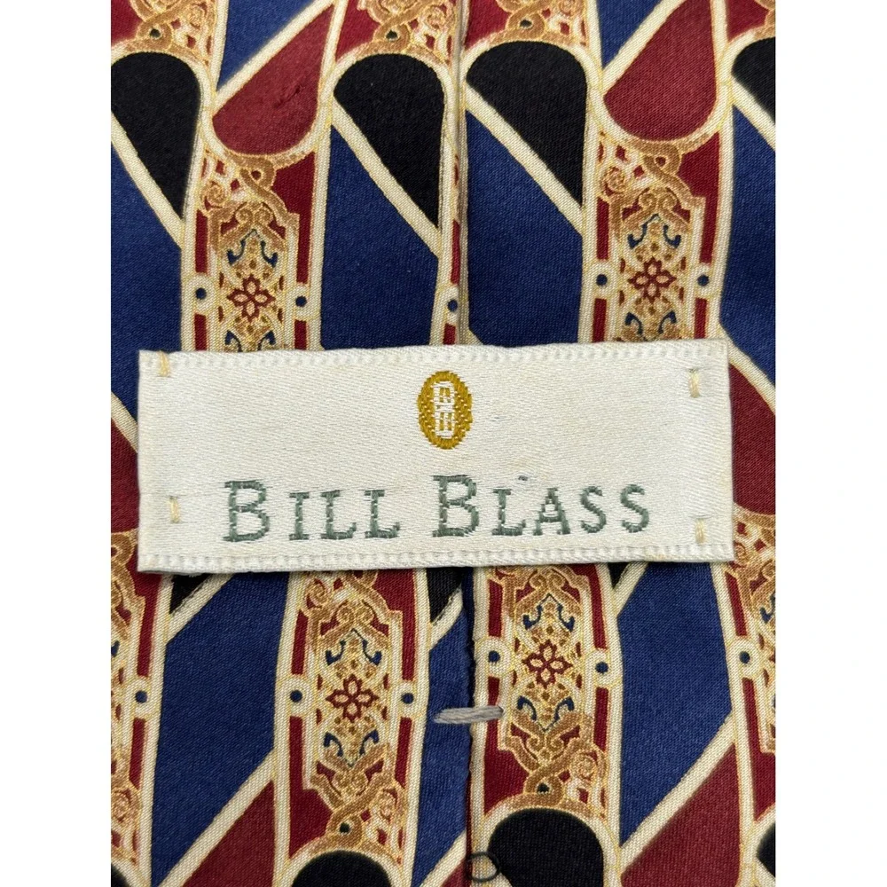 Vintage Bill Blass Silk Tie Burgundy Blue Gold Geometric Art Deco Designer